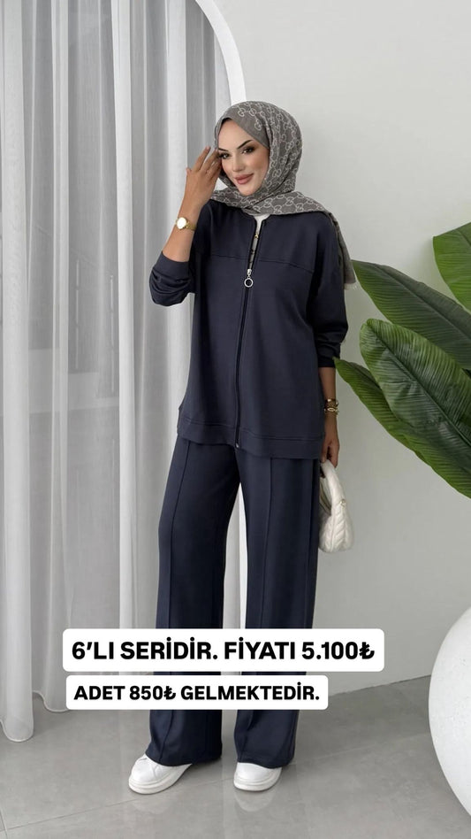 Oysho Premium Fermuarlı Basic İkili Takım TK2962 – Füme (SERİLİ SATIŞTIR)