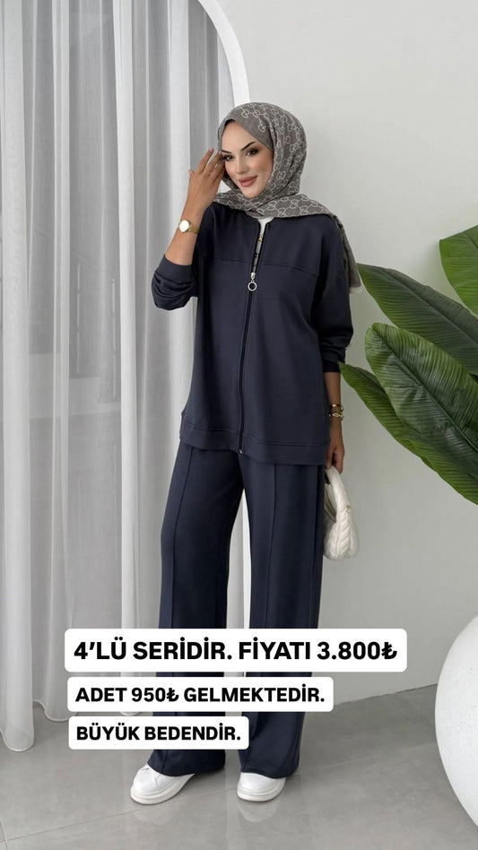 Oysho Fermuarlı Basic İkili Takım BÜYÜK BEDEN TK2962 – Füme (SERİLİ SATIŞTIR)