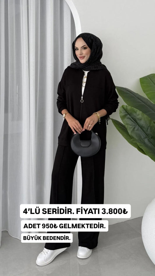 Oysho Fermuarlı Basic İkili Takım BÜYÜK BEDEN TK2962 -Siyah (SERİLİ SATIŞTIR)