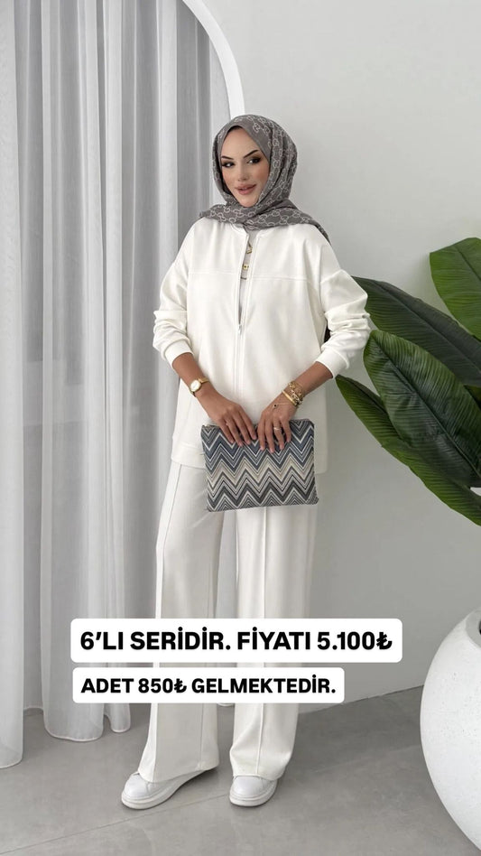 Oysho Premium Fermuarlı Basic İkili Takım TK2962 – Beyaz İnci (SERİLİ SATIŞTIR)
