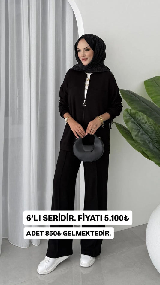 Oysho Premium Fermuarlı Basic İkili Takım TK2962 -Siyah (SERİLİ SATIŞTIR)