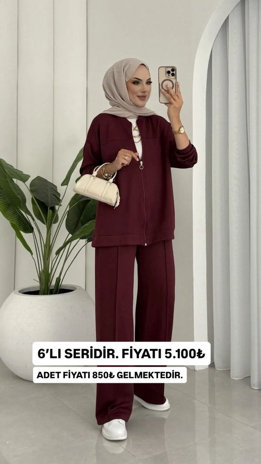 Oysho Premium Fermuarlı Basic İkili Takım TK2962 – Bordo