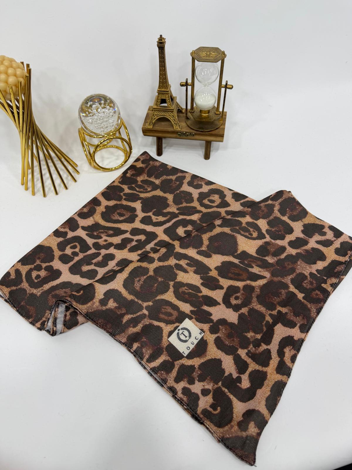 Leopar Pamuk Floş Şal – Kahve