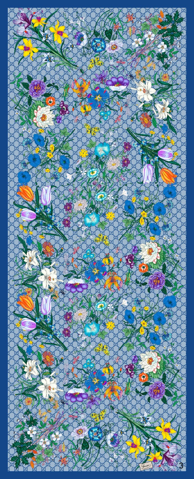 Gucci Çiçek Desen Pamuk Soft Şal 65355 - Bebe Mavisi