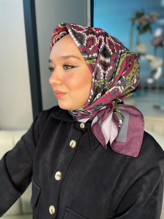 Geometrik Desen Pamuk Soft Eşarp 27091 - Fuşya