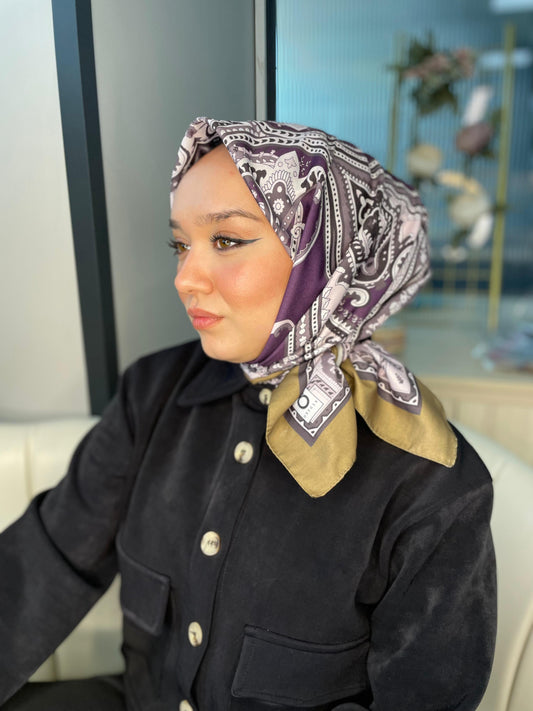 Sarmal Desen Pamuk Soft Eşarp 27092 - Mor-Camel