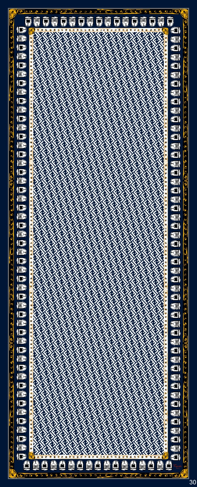 Fendi Monogram Pamuk Soft Şal 64302 - Lacivert-Beyaz