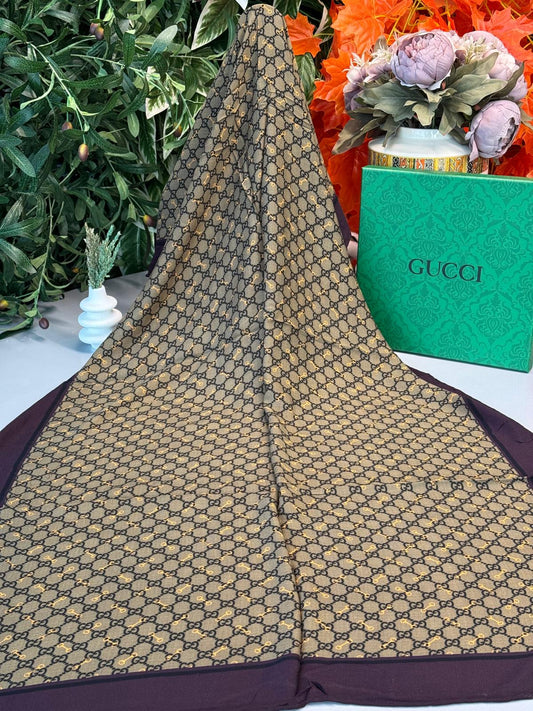 Gucci A Kalite İthal Yün İpek Şal - Mürdüm-Siyah