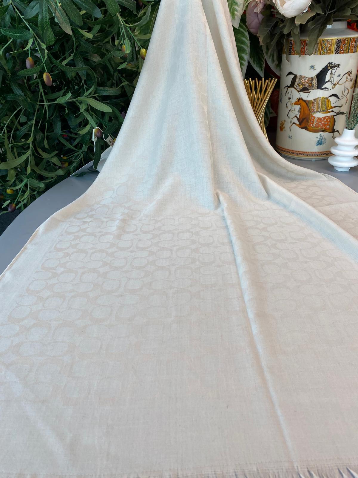 Coach İthal Pamuk Yün İpek Şal-Krem