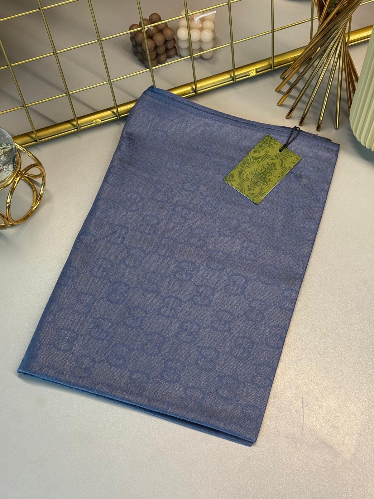 A Kalite İthal Gucci Yun İpek Şal -İndigo