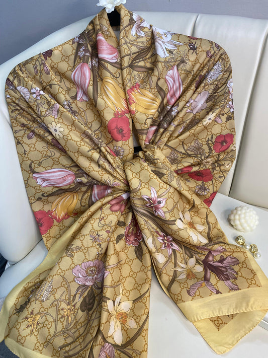 Gucci Çiçek Desen Pamuk Soft Şal 65355 - Latte