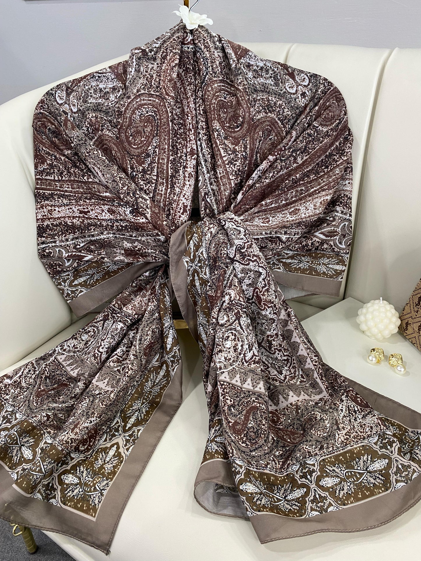 Etro Etnik Desen Pamuk İpek Şal - 23564 - SÜTLÜ KAHVE