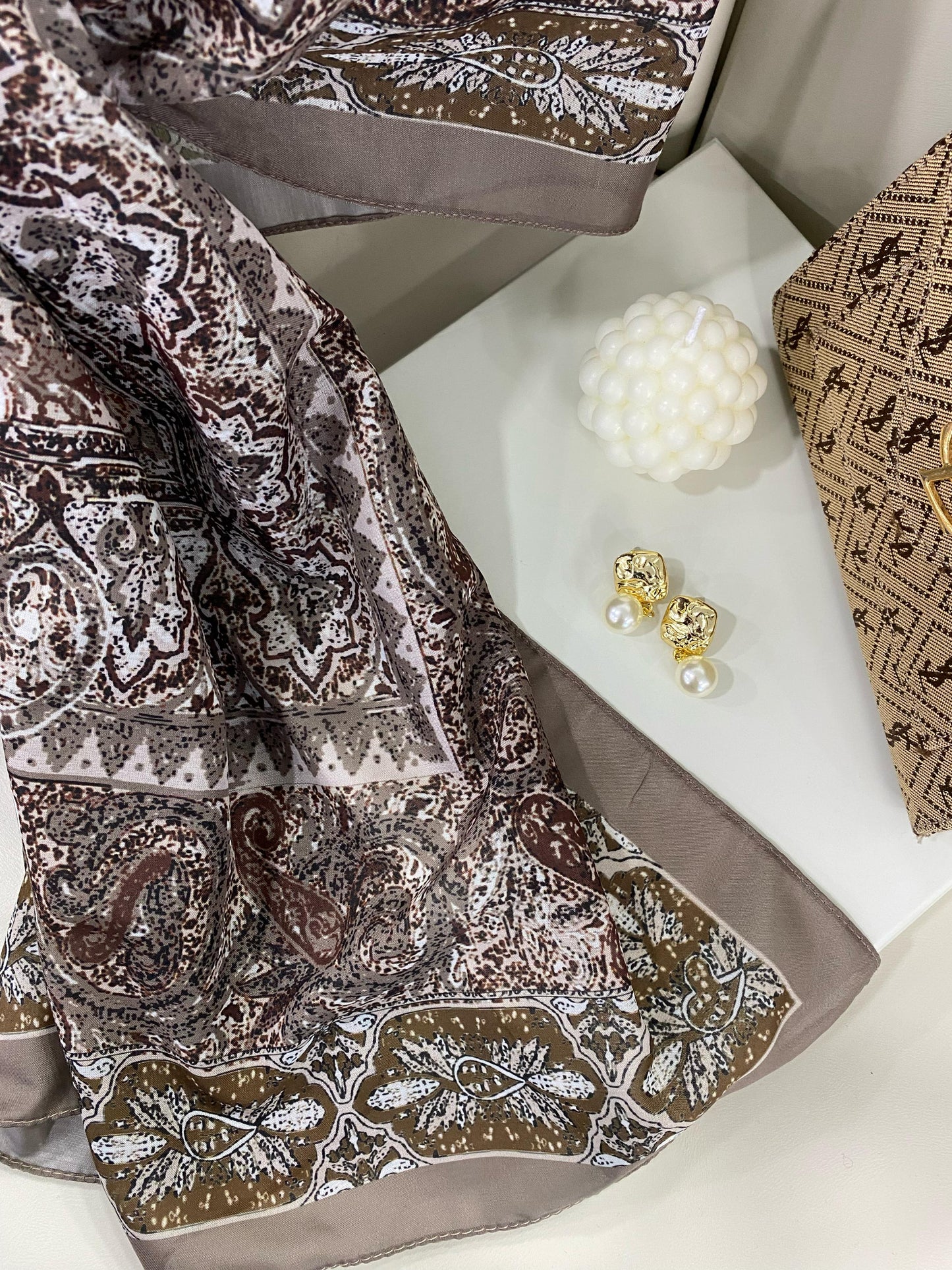 Etro Etnik Desen Pamuk İpek Şal - 23564 - SÜTLÜ KAHVE