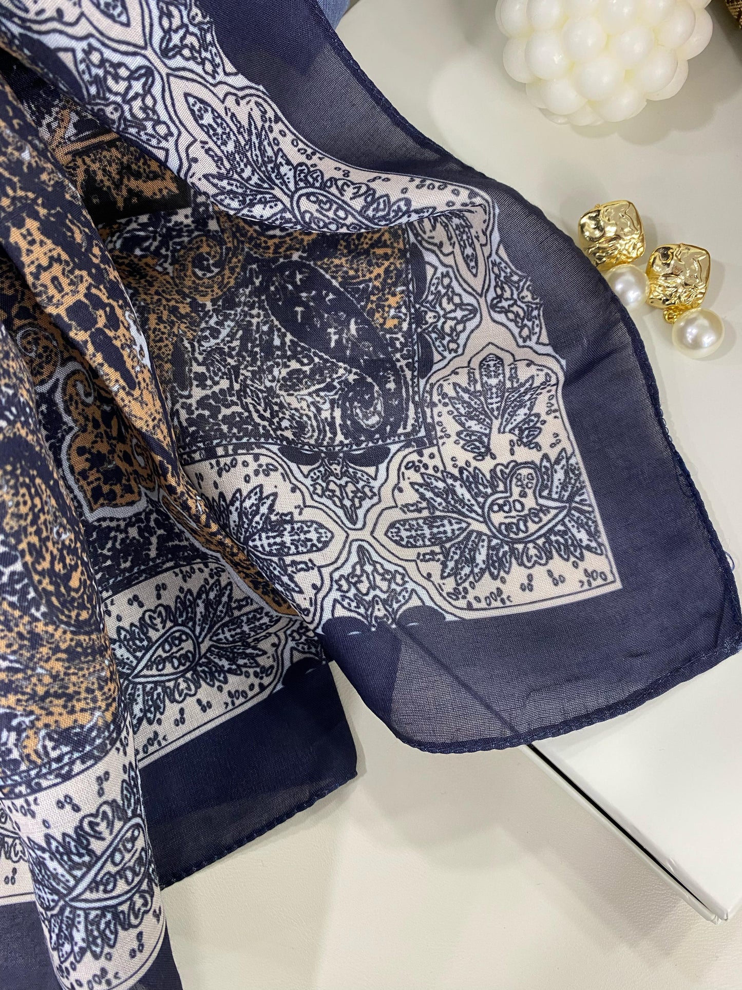 Etro Etnik Desen Pamuk İpek Şal - 23564 - LACİVERT