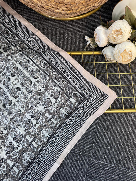 Vintage  Desen Naturel ipek Şal-010203-TAŞ
