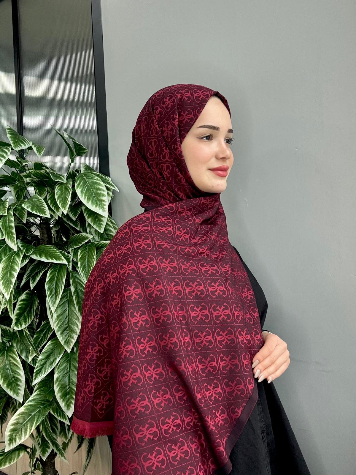 Guess Çift Taraflı Kaşmir İpek Şal- 7860-Bordo-Siyah