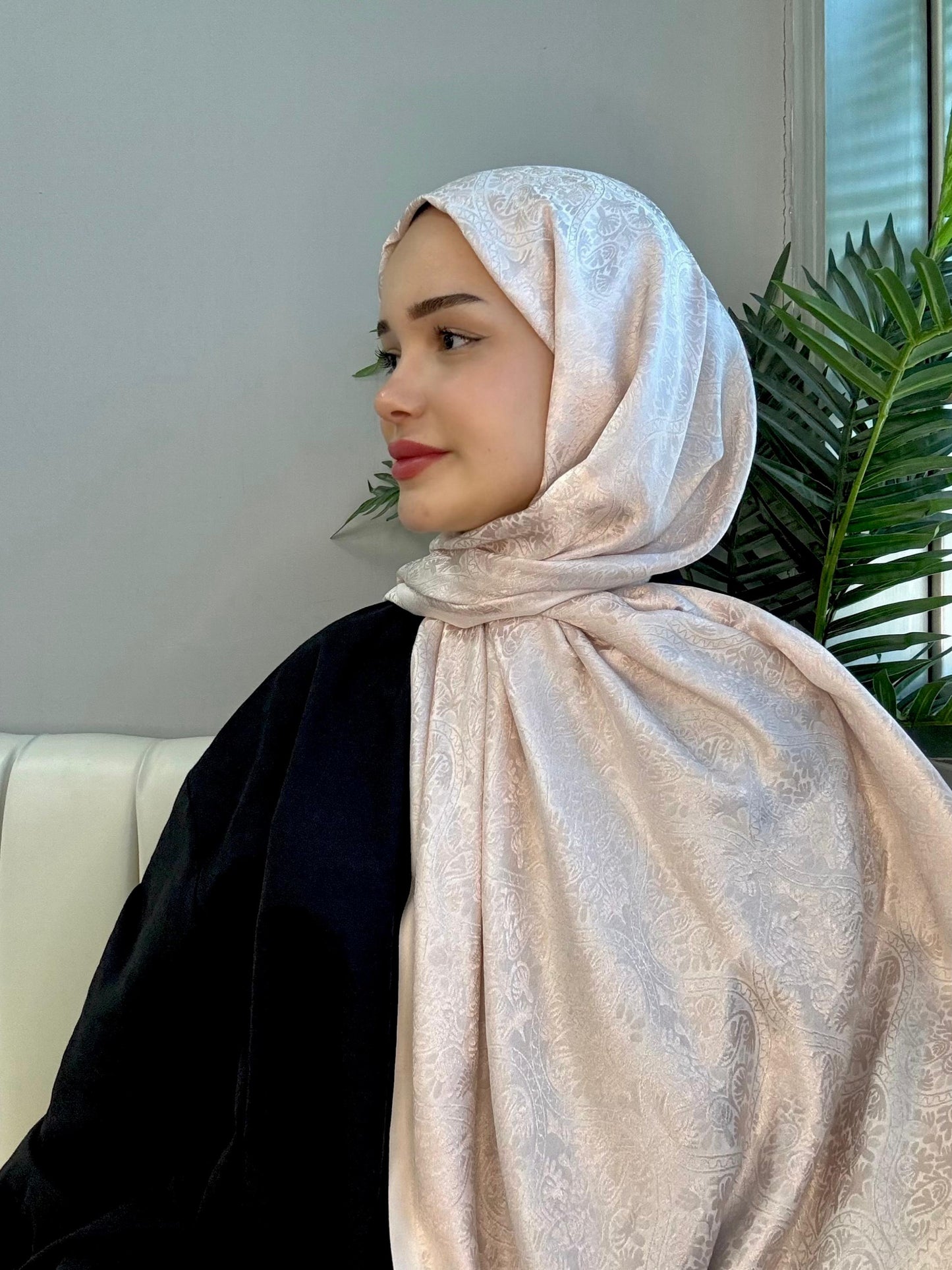 Hürrem Sultan Kendinden Dokulu Çift Taraflı Şal-2000-Gül Tozu