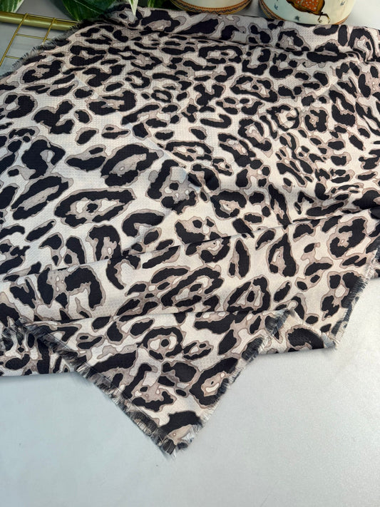 Ala Leopar Desen Naturel Pamuk Şal-Vizon