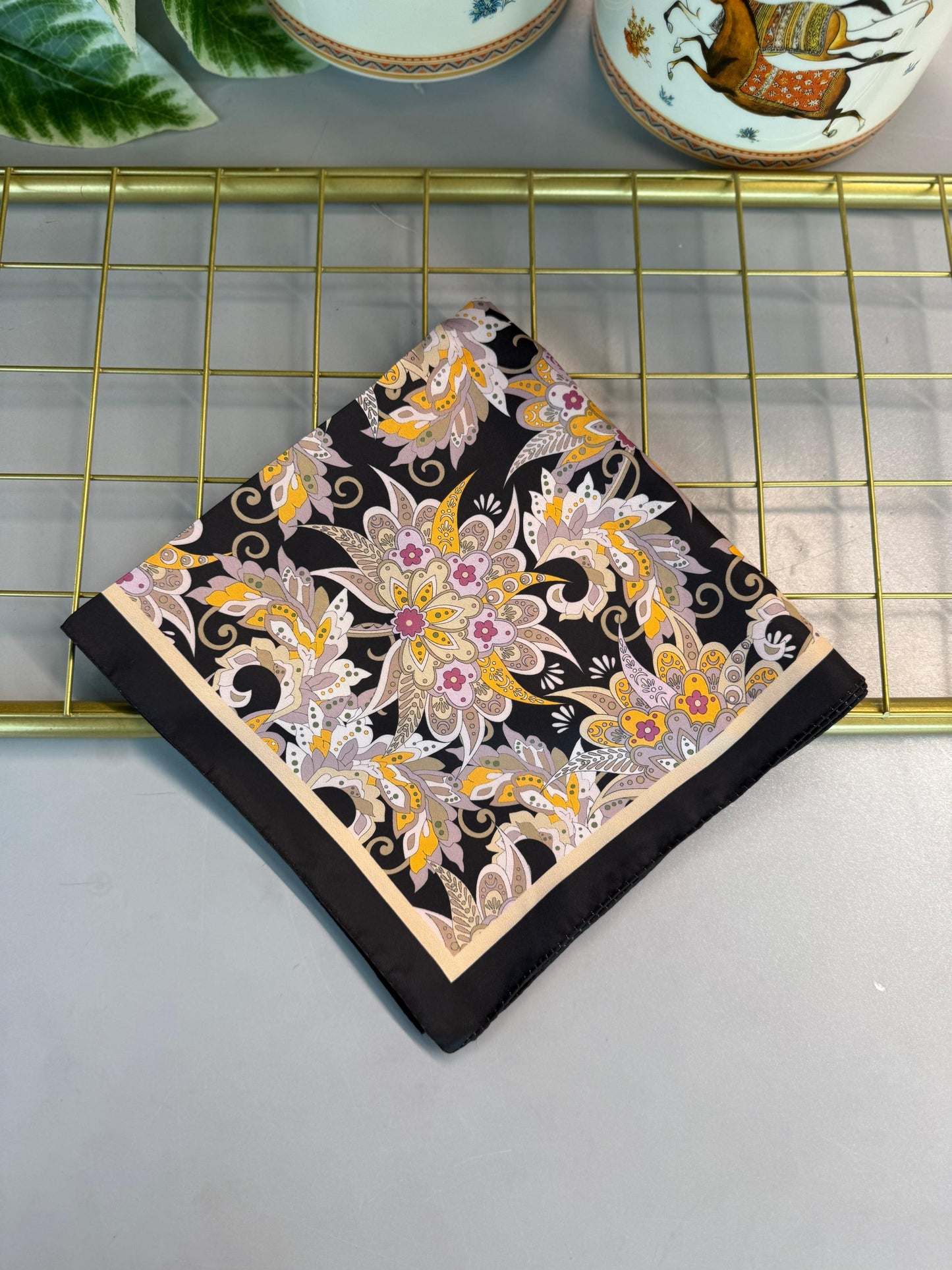 Mimoza Desen Vual İpek Eşarp-6203408-Siyah-lila