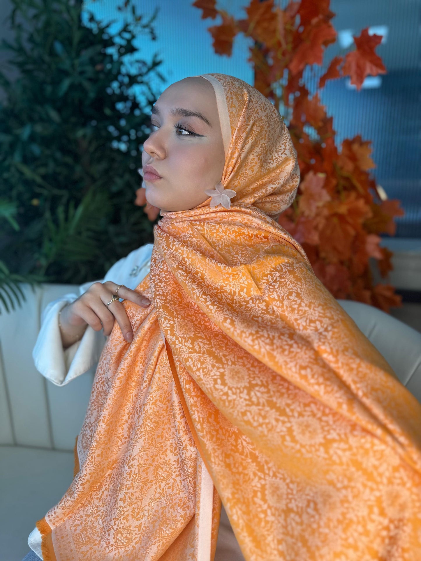 Mihri Etnik Desen Kaşmir Şal -321456-Oranj