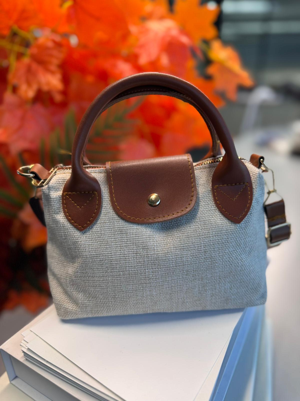 Bohem Kanvas Longchamp Hasır Çanta - Kahve
