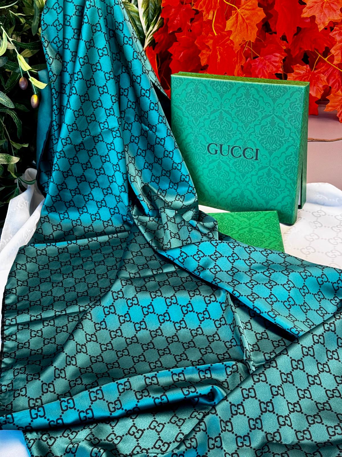 İthal Çifttaraflı Gucci İnci Vual İpek Şal-50140 - Zümrüt