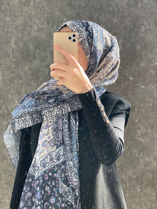 Etro Etnik Desen Pamuk Soft Şal 37631 - Siyah/Lila