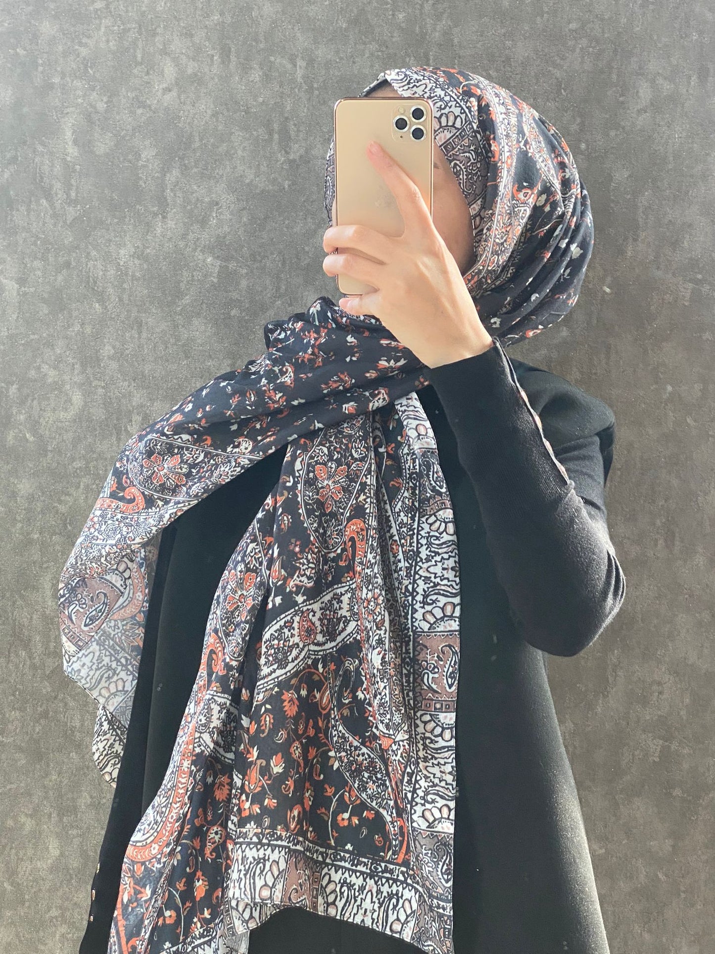 Etro Etnik Desen Pamuk Soft Şal 37631 - Ekru/Turuncu