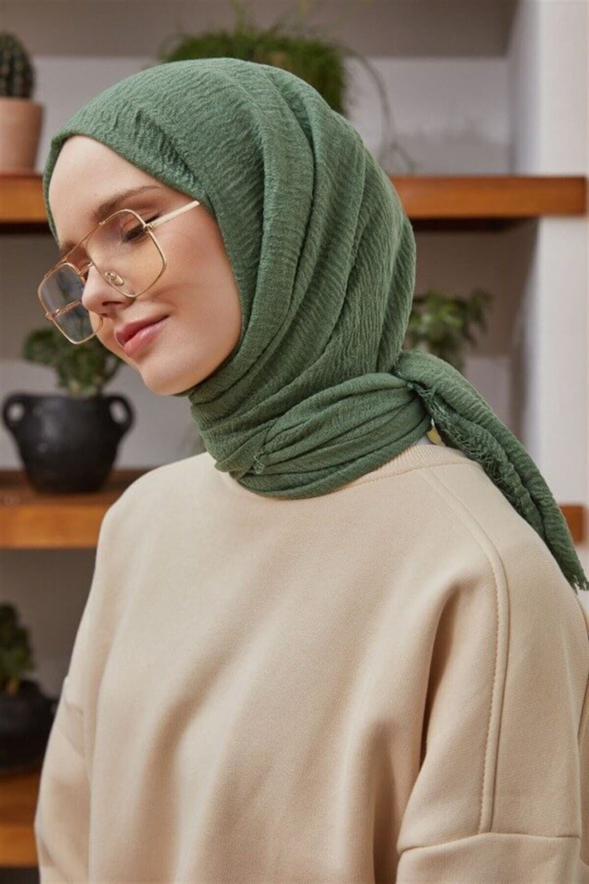 Organic Scarfs Bürümcük Şal Modeli - Haki