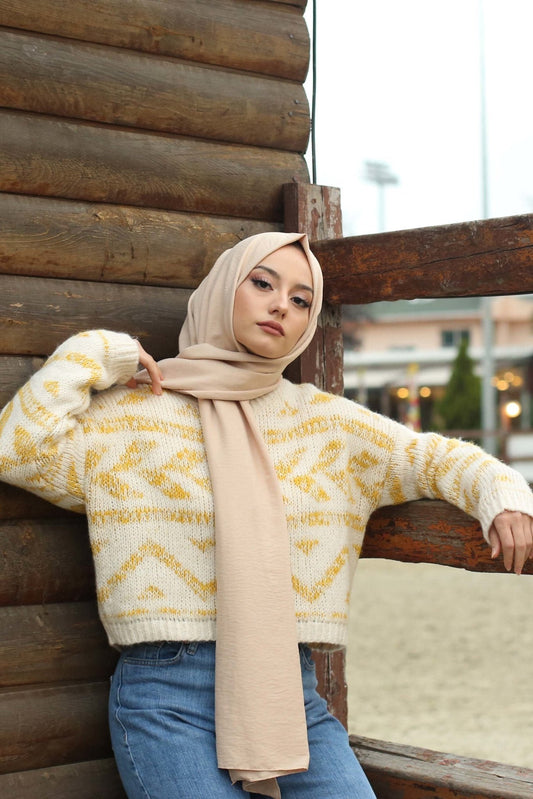 Organic Scarfs Pamuk Kraş Cazz Şal Modeli - Bej