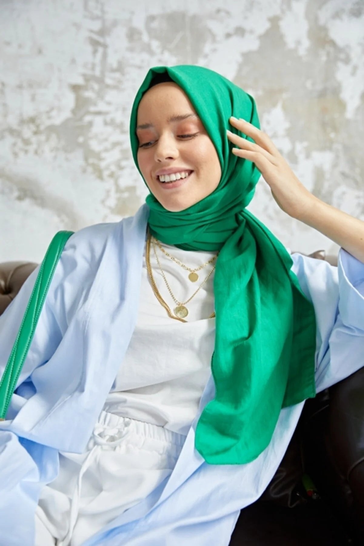 Organic Scarfs Pamuk Kraş Cazz Şal Modeli - Benetton Yeşili