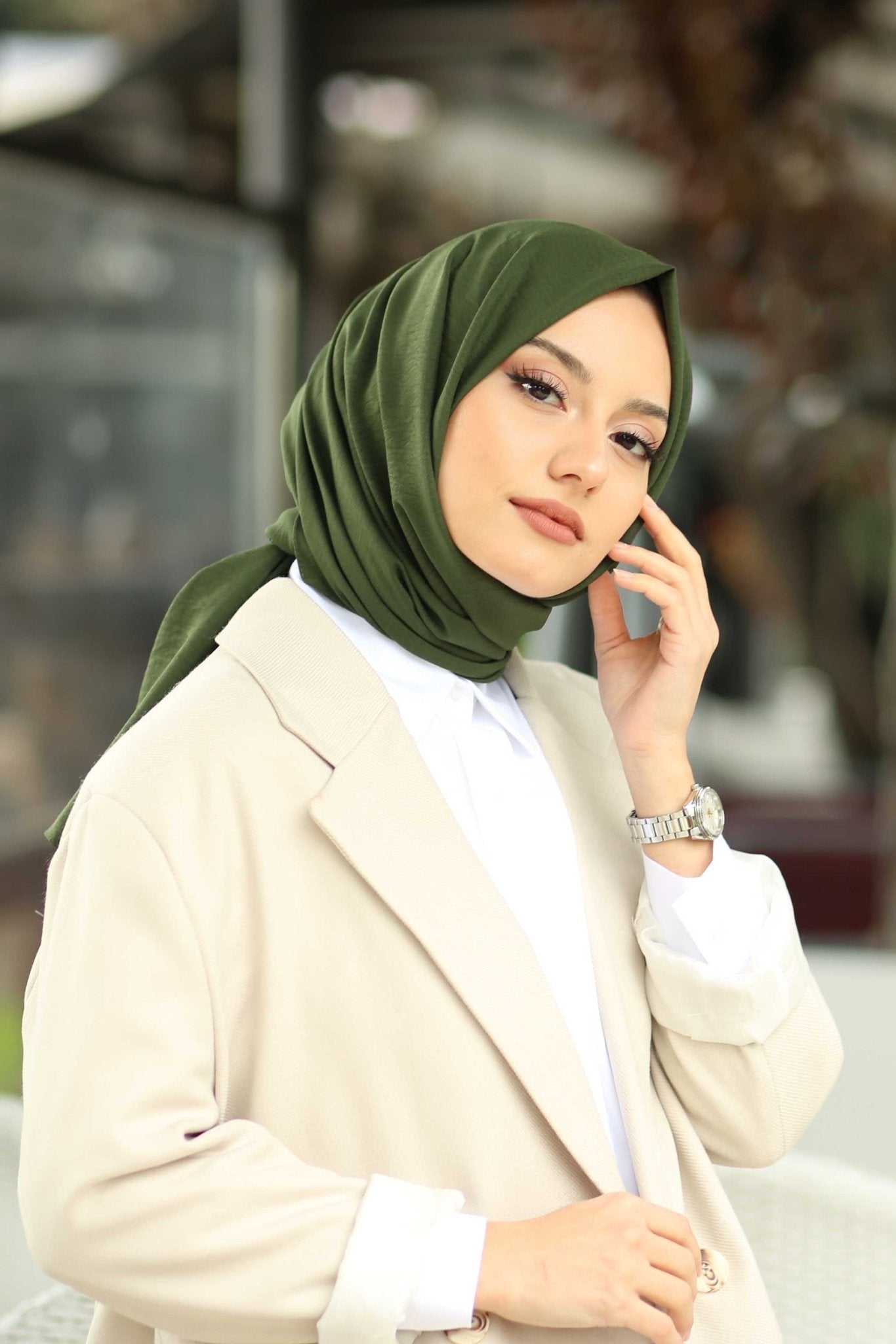 Organic Scarfs Pamuk Kraş Cazz Şal Modeli - Haki