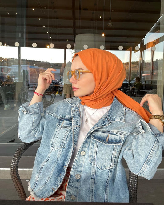 Organic Scarfs Pamuk Kraş Cazz Şal Modeli - Oranj