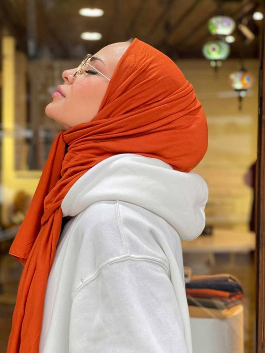 Organic Scarfs Tesettür Penye Şal Hijap Modeli - Açık Kiremit