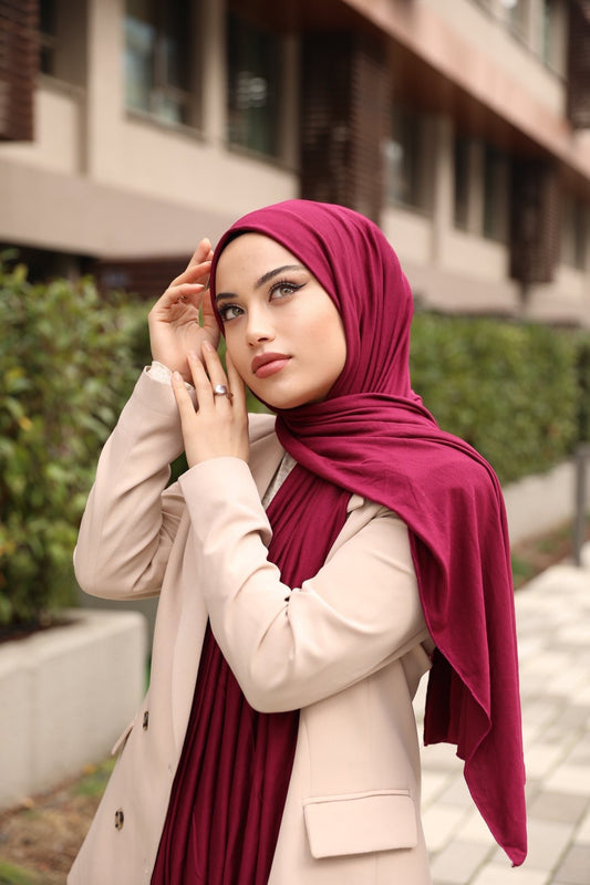 Organic Scarfs Tesettür Penye Şal Hijap Modeli - Bordo