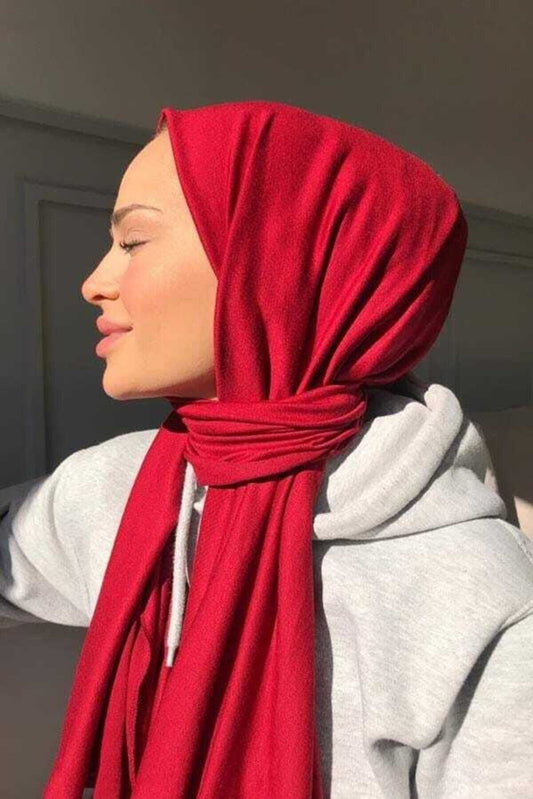 Organic Scarfs Tesettür Penye Şal Hijap Modeli - Kırmızı