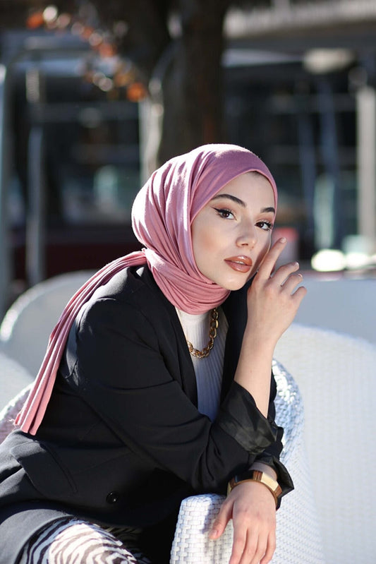 Organic Scarfs Tesettür Penye Şal Hijap Modeli - Pembe