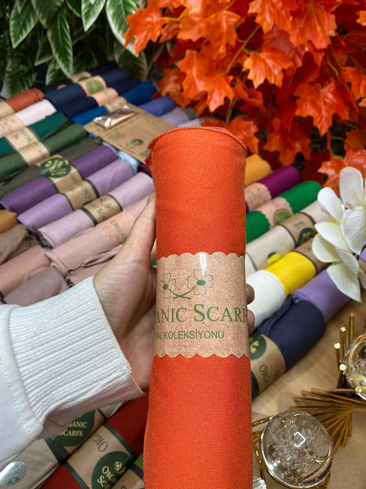 Organic Scarfs Tesettür Penye Şal Hijap Modeli - Turuncu