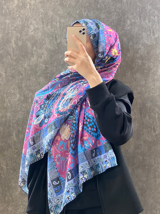 Etro Etnik Desen Pamuk Soft Şal -852085-mavi-pembe