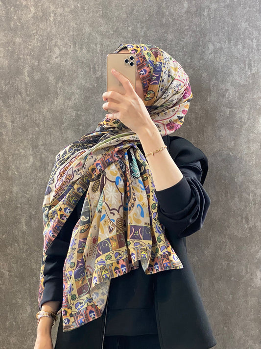 Etro Etnik Desen Pamuk Soft Şal -852085-hardal