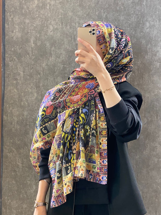 Etro Etnik Desen Pamuk Soft Şal -852085-kahve/sarı