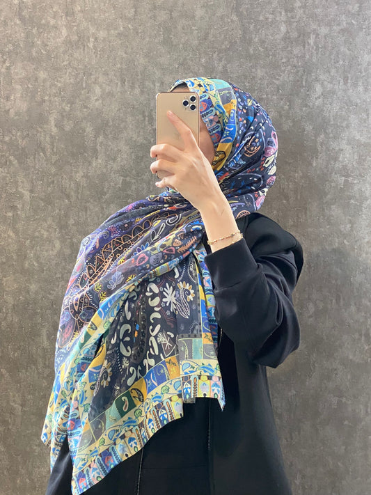 Etro Etnik Desen Pamuk Soft Şal -852085-lacivert