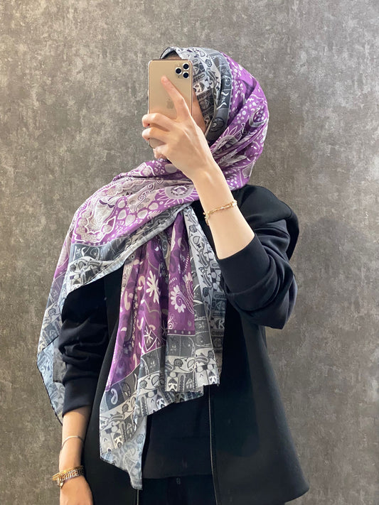 Etro Etnik Desen Pamuk Soft Şal -852085-leylak