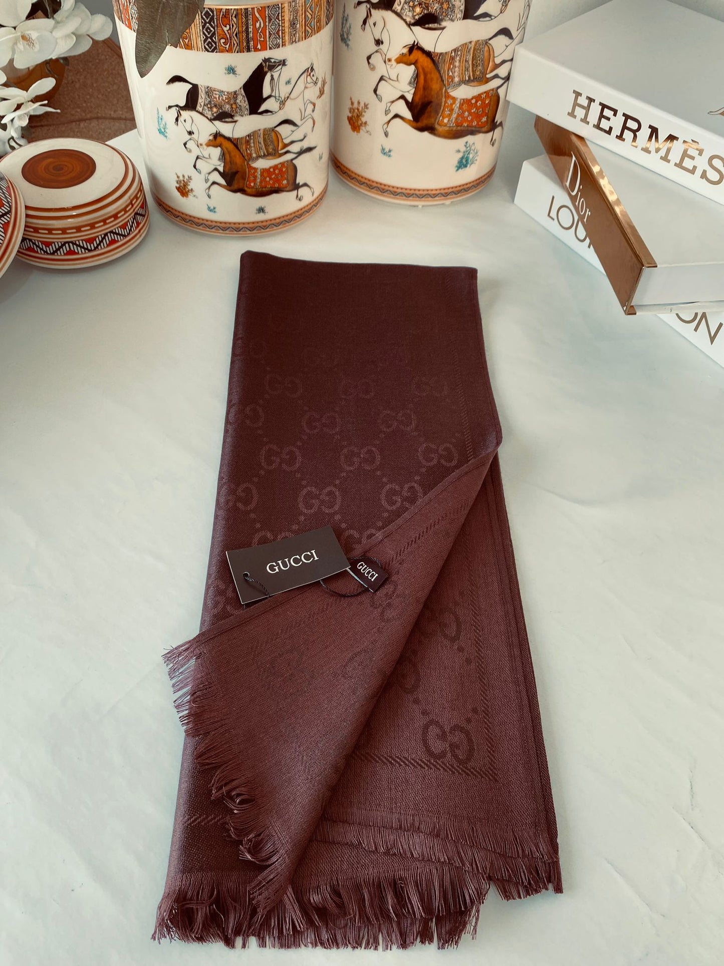 İthal Gucci Pamuk Yün İpek Şal 544330 - Acı Kahve