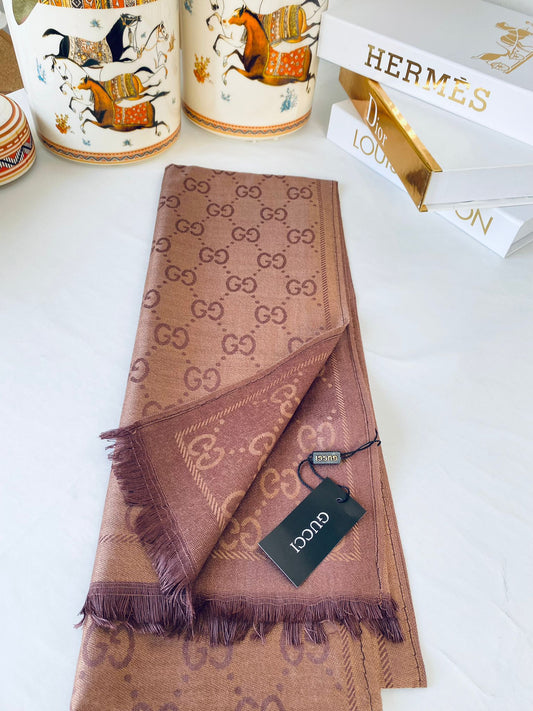 İthal Gucci Pamuk Yün İpek Şal 544330 - Kahve