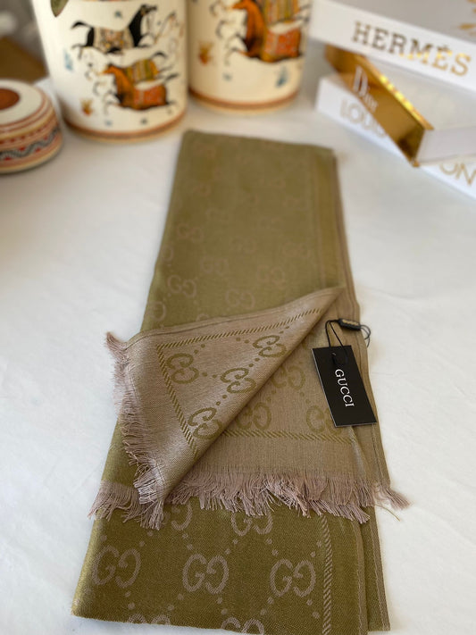 İthal Gucci Pamuk Yün Şal 544330 - Yağ Yeşili