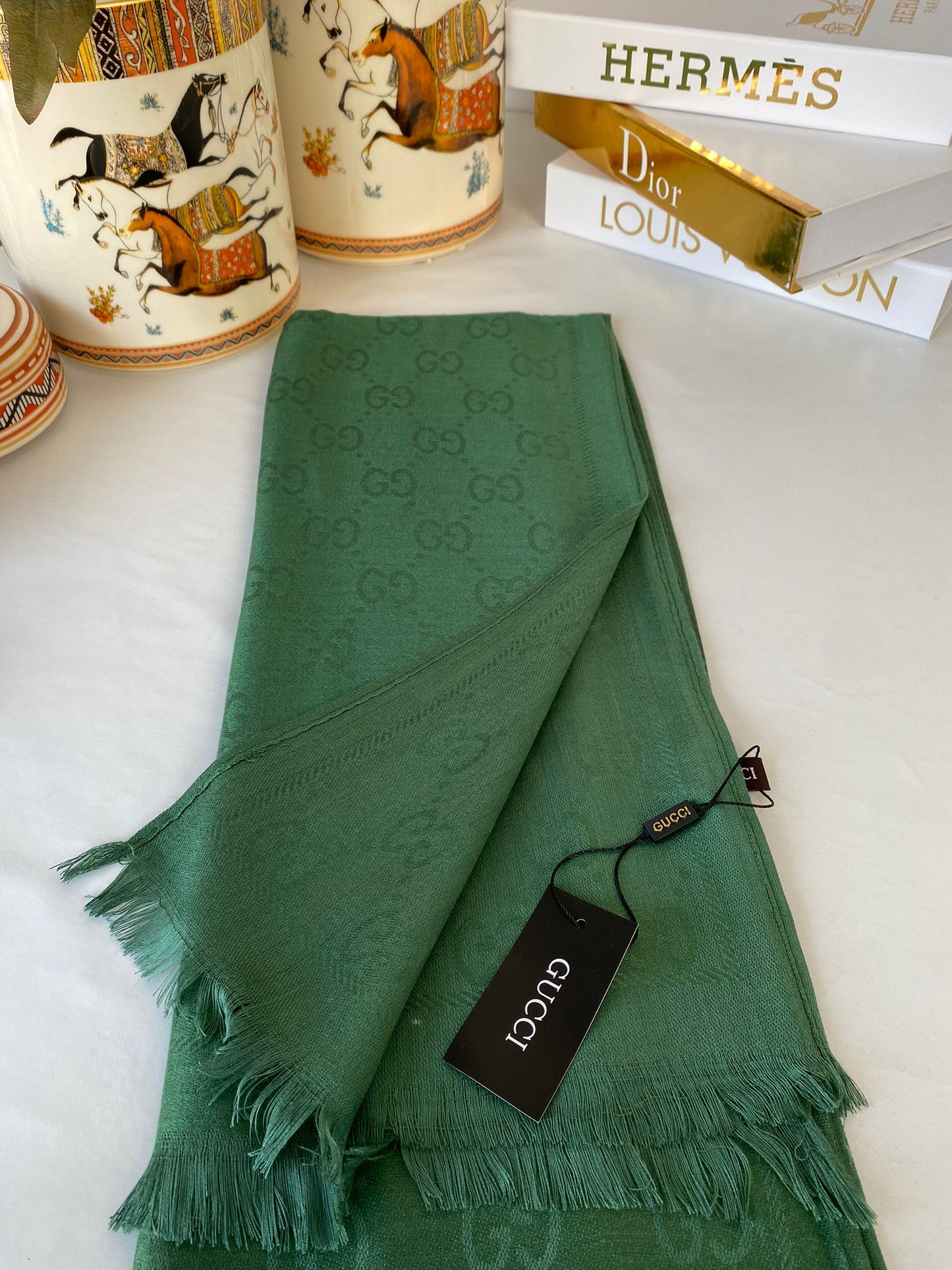 İthal Gucci Pamuk Yün Şal 544330 - Zümrüt