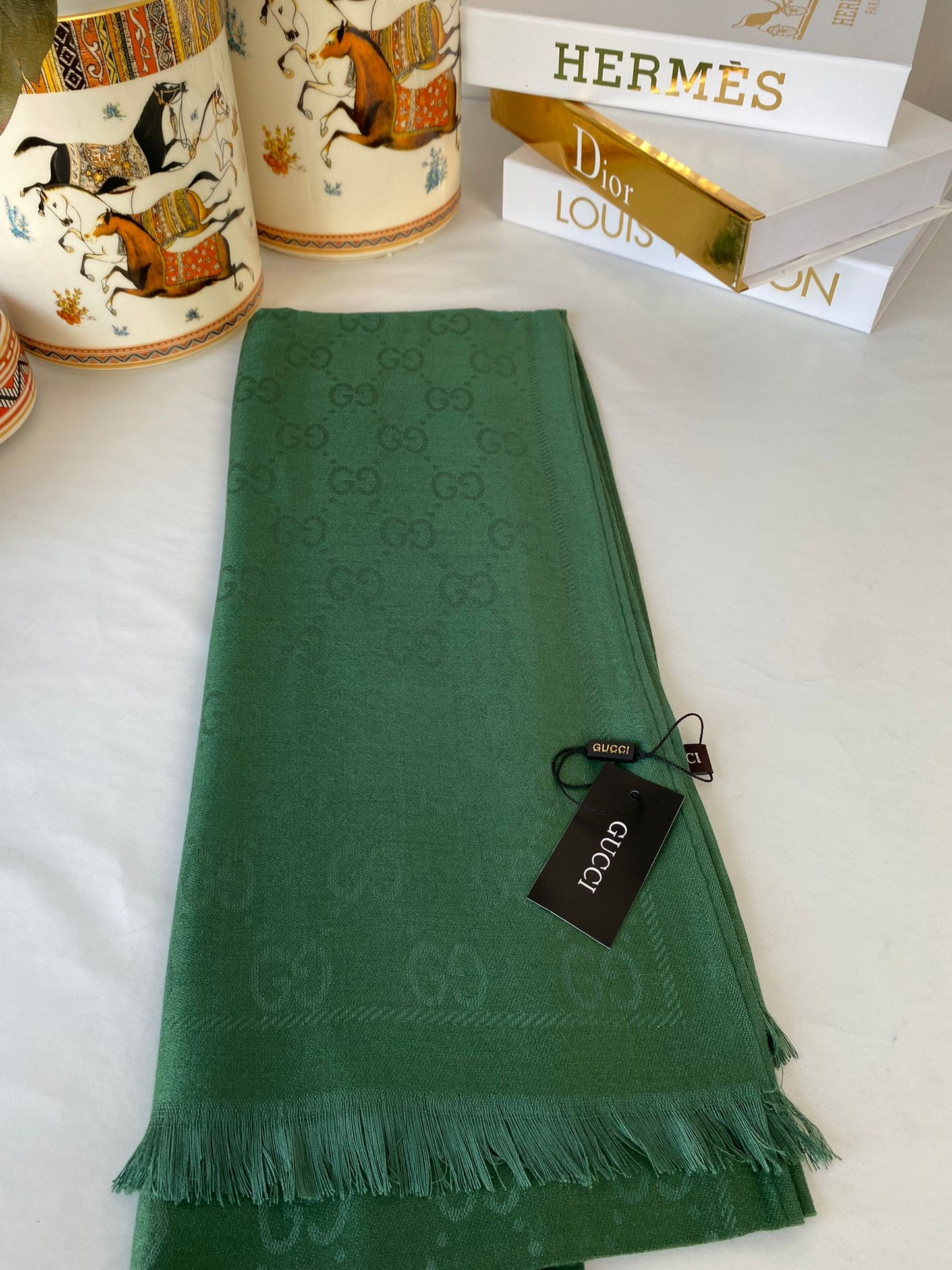 İthal Gucci Pamuk Yün Şal 544330 - Zümrüt