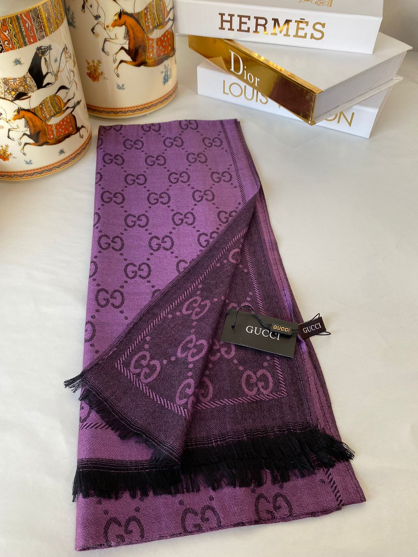 İthal Gucci Pamuk Yün İpek Şal 544330 - Mürdüm