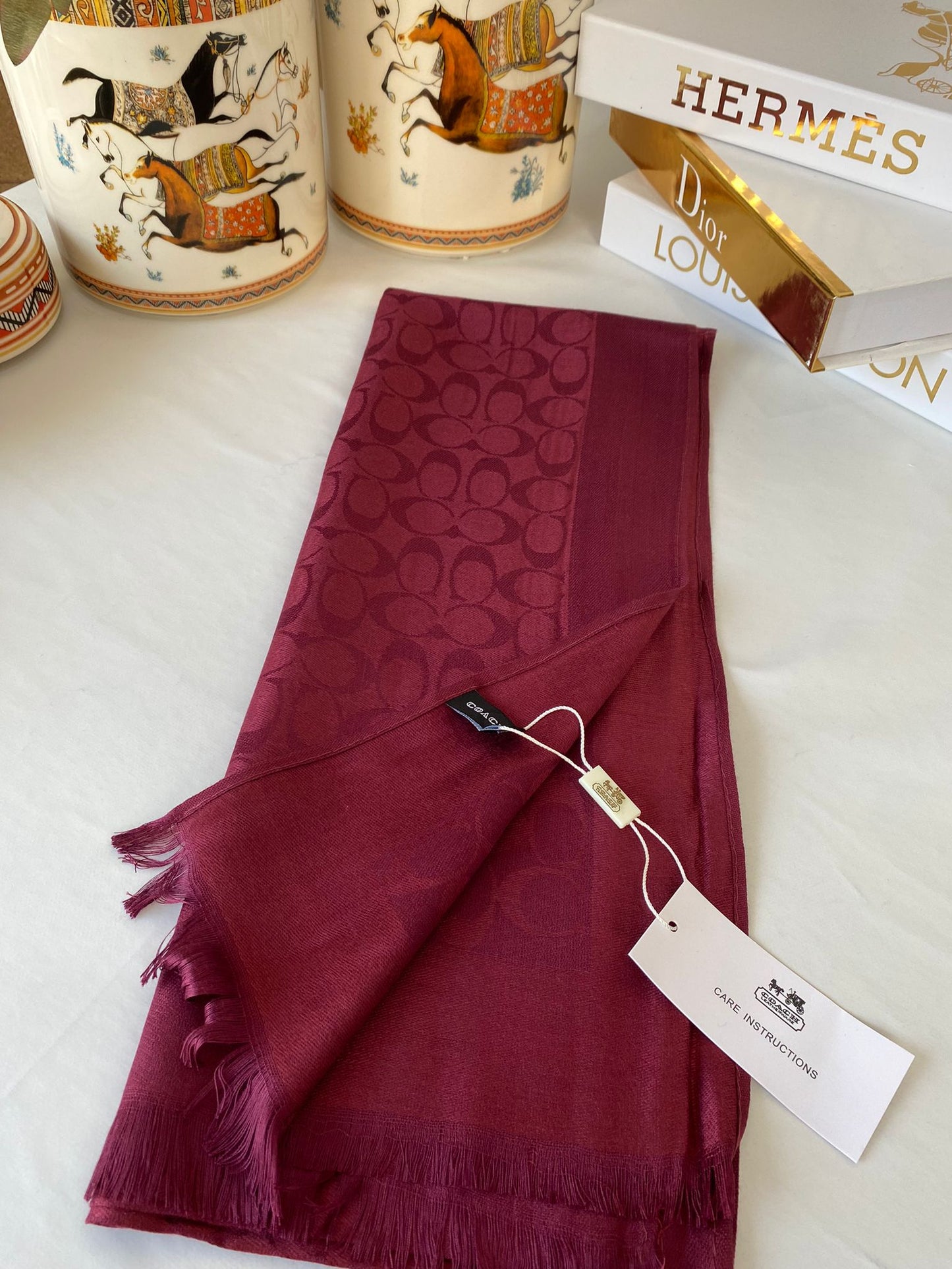 İthal Coach Pamuk Yün Şal 544381 - Bordo